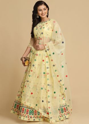 Yellow Embroidered Lehenga Choli In Net