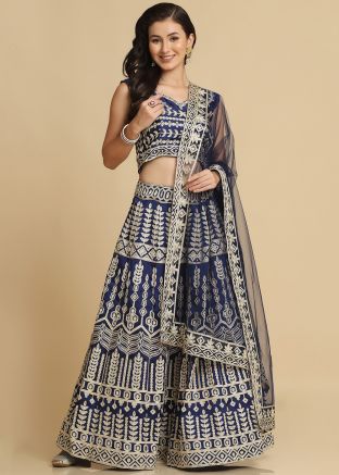 Blue Embroidered Lehenga Choli 