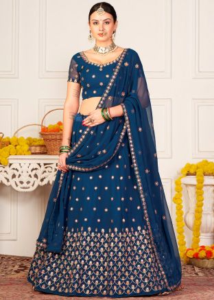 Blue Embroidered Georgette Lehenga Choli