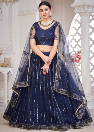 Blue Sequins Embellished Net Lehenga Choli