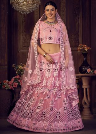Pink Embroidered Lehenga Choli In Net