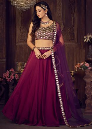 Magenta Foil Work Lehenga Choli