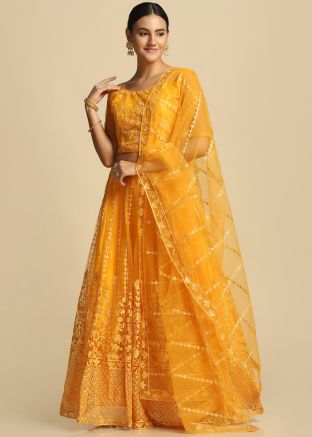 Yellow Festive Net Lehenga Choli