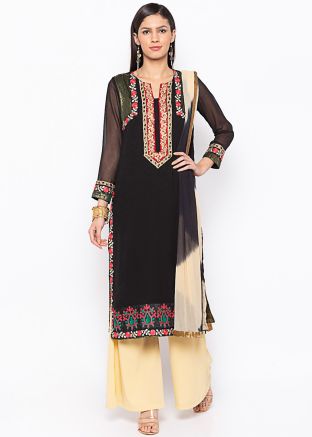 Readymade Black Embroidered Palazzo Suit