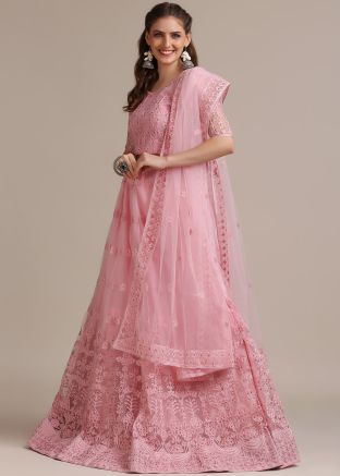 Pink Net Embroidered Lehenga Choli