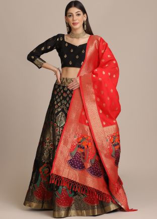 Black Zari Woven Lehenga Choli
