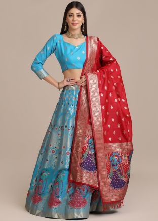 Blue Traditional Jacquard Lehenga Choli