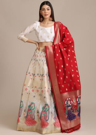Off-White Zari Woven Lehenga Choli