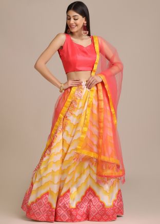 Multicolor Printed Satin Lehenga Choli