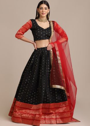 Black Zari Woven Lehenga Choli In Jacquard