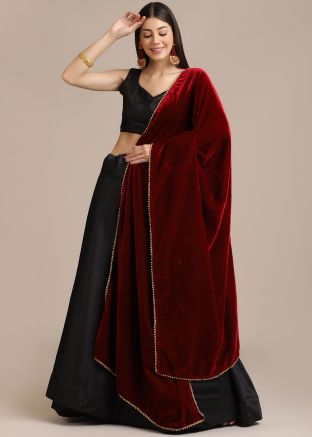 Black Lehenga Choli With Velvet Dupatta