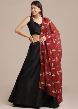 Black Lehenga Choli With Floral Printed Dupatta