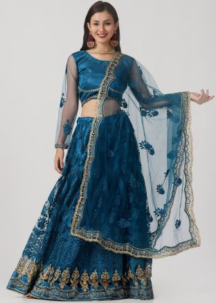 Blue Stone Work Net Lehenga Choli