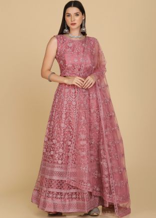 Pink Dori Embroidered Net Lehenga Choli