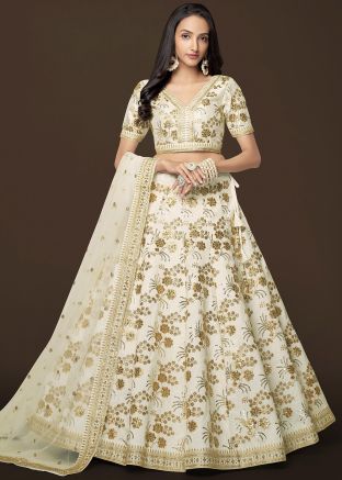 Off-White Embroidered Silk Lehenga Choli