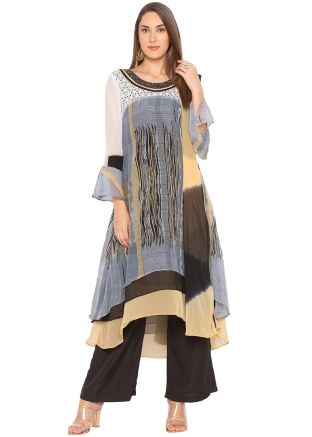 Grey Readymade Georgette Layered Pant Suit