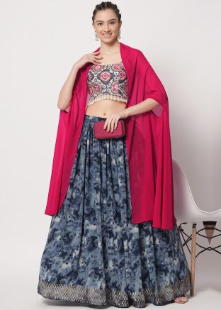 Blue Tie-dye Printed Lehenga Choli