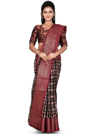 Black Woven Border Pure Banarasi Silk Saree