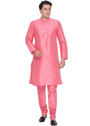 Readymade Pink Dupion Silk Kurta Churidar