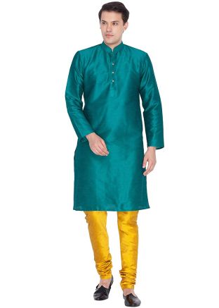 Readymade Green Dupion Silk Kurta Churidar