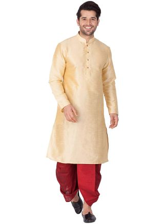 Readymade Cream Dupion Silk Kurta With Dhoti