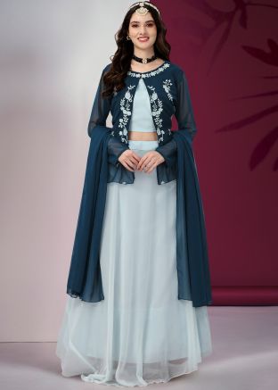 Blue Georgette Lehenga Choli & Dupatta