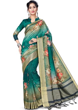 Green Shaded Floral Digital Printed Saree
