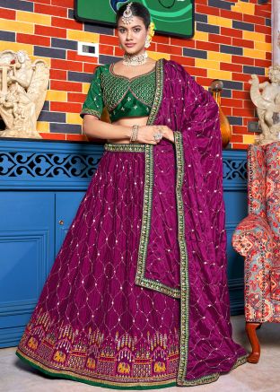 Purple Thread Embroidered Lehenga Choli