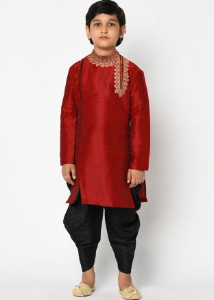 Red Readymade Dhoti Kurta For Wedding Wear