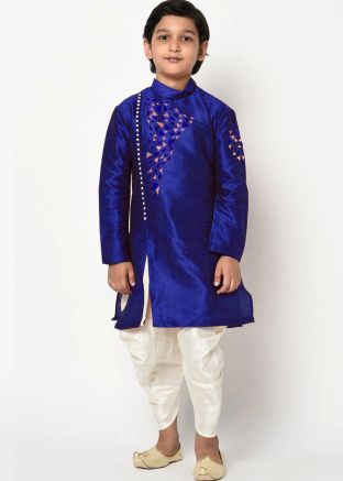 Angrakha Blue Readymade Kurta With Plain Dhoti