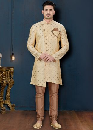 Cream Asymmetric Indo Westen Sherwani