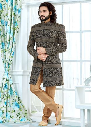 Black Embroidered Readymade Sherwani