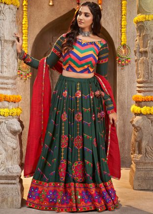 Green Embroidered Lehenga Choli For Navratri