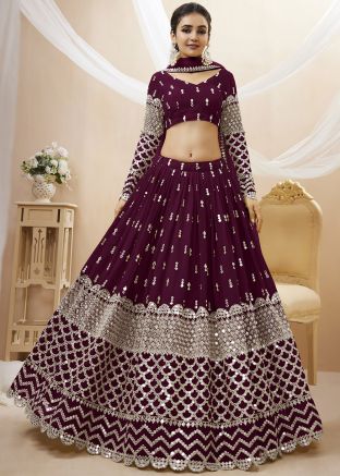 Magenta Embroidered Lehenga Choli & Dupatta
