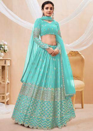 Blue Embroidered Lehenga Choli In Georgette