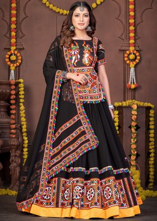 Black Embrodiered Navratri Lehenga Choli In Rayon
