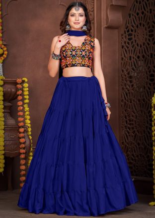 Blue Mirror Work Navratri Lehenga Choli