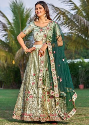 Green Thread Embroidered Lehenga Choli