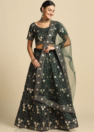 Green Embellished Lehenga Choli In Art Silk