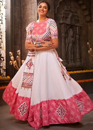 White Printed Navratri Lehenga Choli 