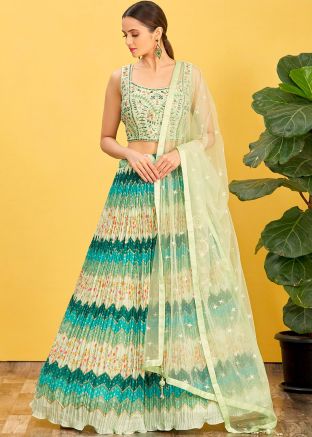 Green Sequins Embroidered Lehenga Choli