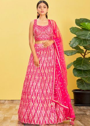 Pink Embroidered Lehenga Choli In Chiffon