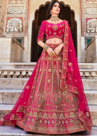 Pink Embroidered Bridal Lehenga Choli In Net