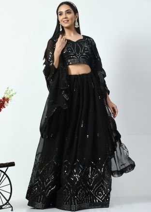 Black Georgette Lehenga Choli In Sequins Embroidery
