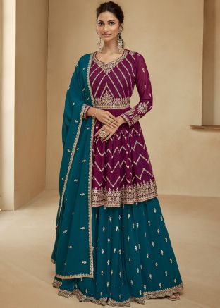 Purple Georgette Kurti Style Lehenga