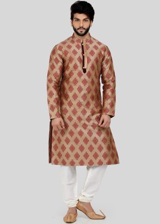 Golden Brocade Woven Readymade Kurta Churidar