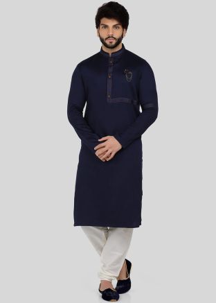 Navy Blue Readymade Art Silk Kurta Churidar