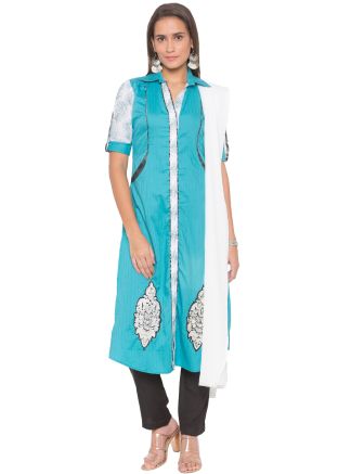 Readymade Front Slit Pant Suit In Blue