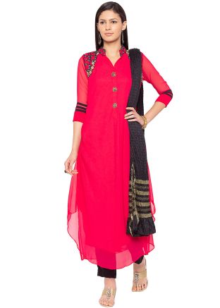 Readymade Asymmetric Twin Layered Red Pant Suit