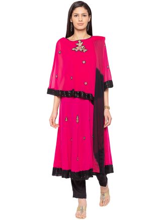 Pink Cape Style Asymmetric Readymade Pant Suit